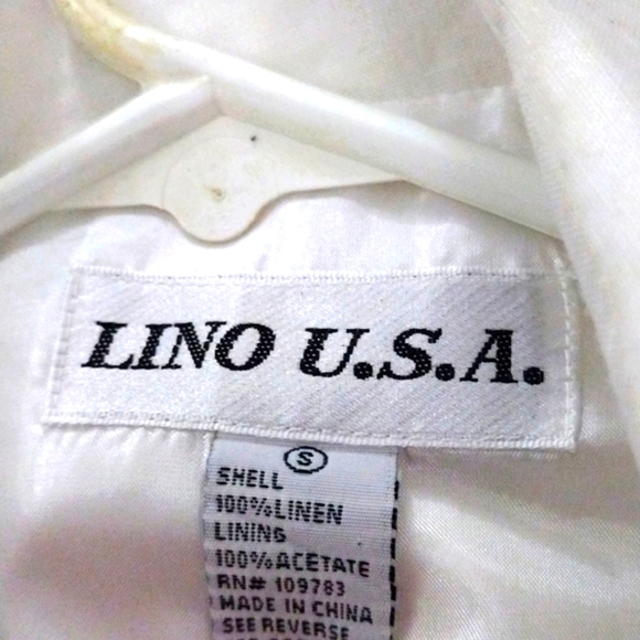 Lino U.S.A. White Linen Lined Blouse with Beading on Front & 3/4 Sleeves Size S - Picture 6 of 6